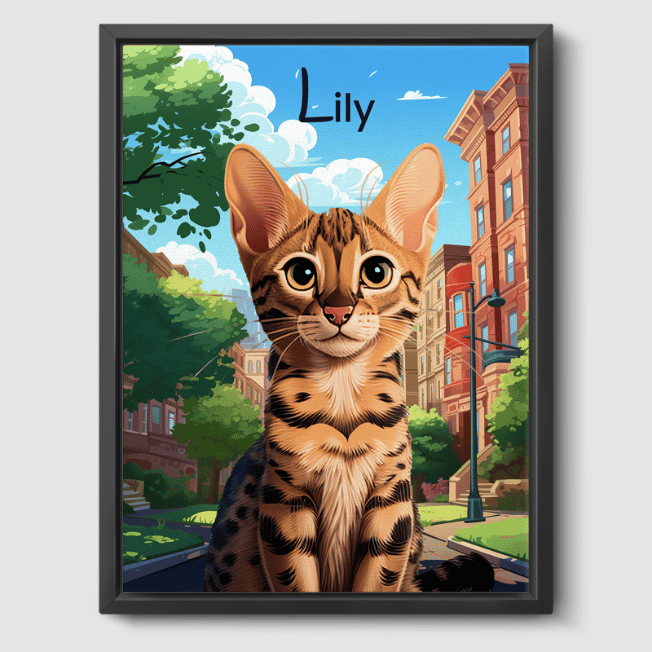 Cartoon Hometown Canvas One, Two or Three Pets Canvas One 8"x10" Black