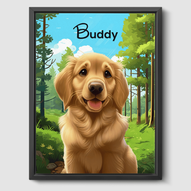 Cartoon Warm Woodland Canvas One, Two or Three Pets Canvas One 8"x10" Black