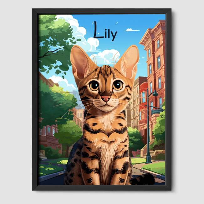 Cartoon Hometown Poster One, Two or Three Pets Poster One 8"x10" Black