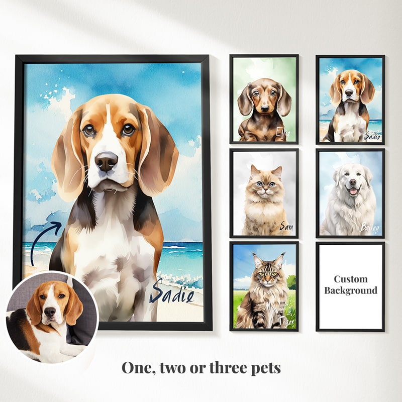 Custom Watercolor Pet Portraits  PetPortraits.com Watercolor 1 Pet