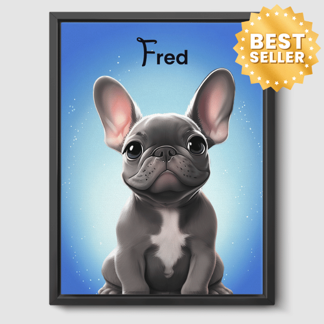 Cartoon Magical Blue Pet Portrait One, Two or Three Pets Poster One 8"x10" Framed Canvas (Black)