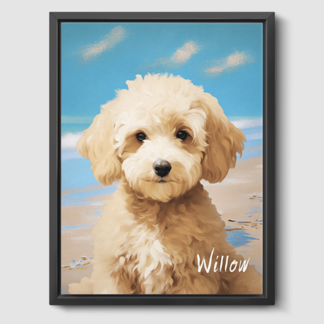 Classic 1 Pet Portrait  PetPortraits.com Bright Beach 8" x 10" Canvas - Black Frame