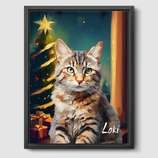 Classic 1 Pet Portrait  PetPortraits.com Christmas 12" x 16" Canvas - Black Frame