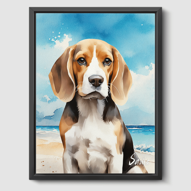 Watercolor 1 Pet Portrait  PetPortraits.com Coastal Calm 8" x 10" Canvas - Black Frame