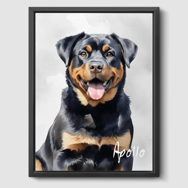 Watercolor 1 Pet Portrait  PetPortraits.com Soft Silver 8" x 10" Canvas - Black Frame