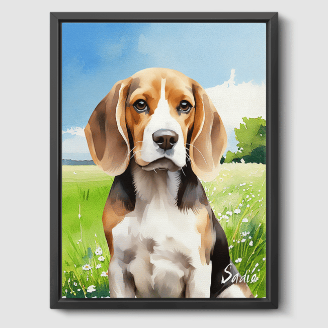 Watercolor 1 Pet Portrait  PetPortraits.com Summer Meadow 8" x 10" Canvas - Black Frame