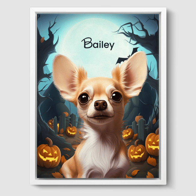 Cartoon 1 Pet Portrait  PetPortraits.com Halloween 12" x 16" Canvas - White Frame