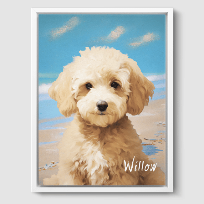 Classic 1 Pet Portrait  PetPortraits.com Bright Beach 8" x 10" Canvas - White Frame