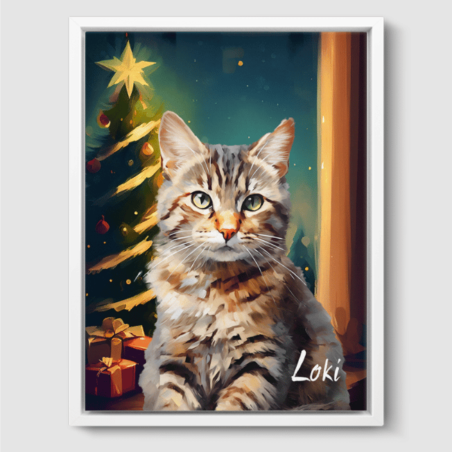 Classic 1 Pet Portrait  PetPortraits.com Christmas 12" x 16" Canvas - White Frame