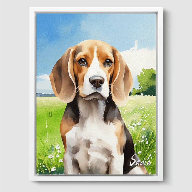 Watercolor 1 Pet Portrait  PetPortraits.com Summer Meadow 8" x 10" Canvas - White Frame