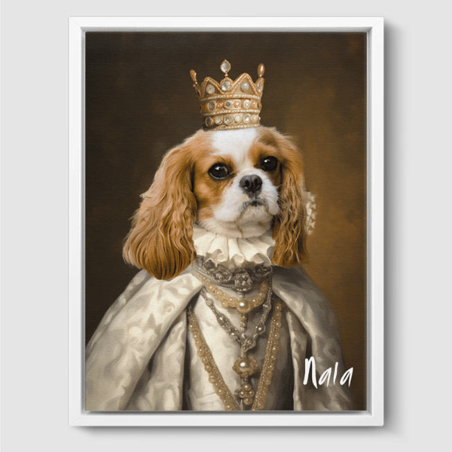 Royal Pet Portrait  PetPortraits.com The Queen 8" x 10" Canvas - White Frame