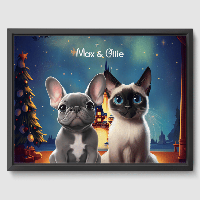 Cartoon 2 Pet Portrait  PetPortraits.com Christmas 12" x 16" Canvas - Black Frame