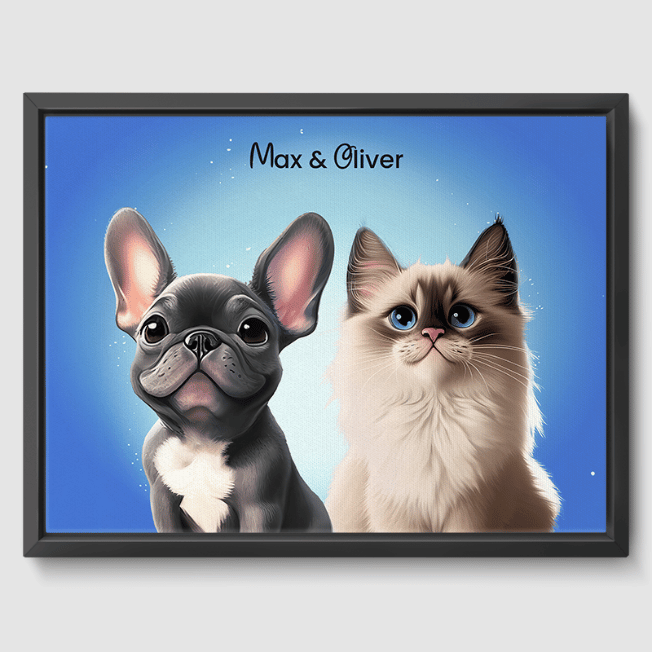 Cartoon 2 Pet Portrait  PetPortraits.com Magical Blue 12" x 16" Canvas - Black Frame