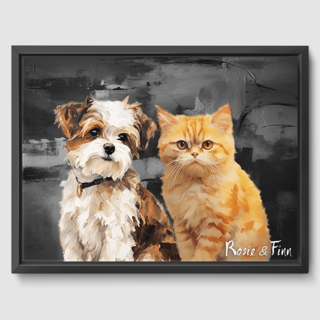 Classic Calm Charcoal Canvas One, Two or Three Pets Canvas Two 12"x16" Black