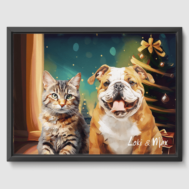 Classic 2 Pet Portrait  PetPortraits.com Christmas 12" x 16" Canvas - Black Frame