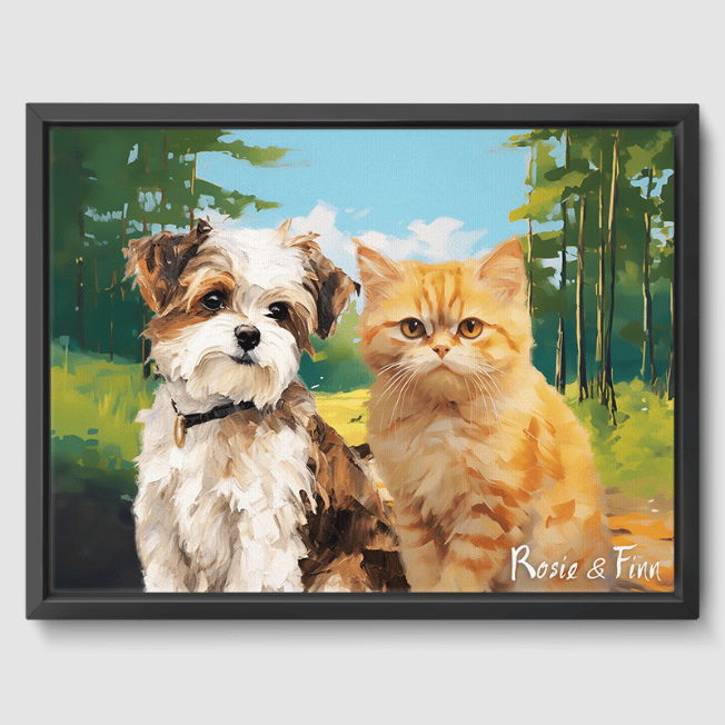 Classic Forest Canvas One, Two or Three Pets Canvas Two 12"x16" Black