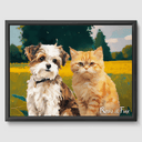 Classic Golden Meadow Canvas One, Two or Three Pets Canvas Two 12"x16" Black