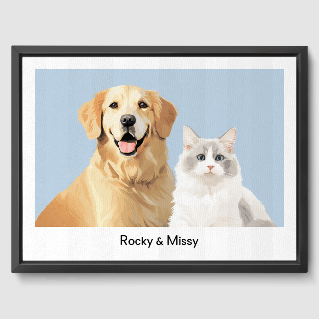 Modern 2 Pet Portrait  PetPortraits.com Baby Blue 12" x 16" Canvas - Black Frame