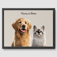 Modern Beige Bliss Canvas One, Two or Three Pets Canvas Two 12"x16" Black