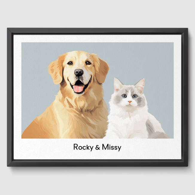 Modern 2 Pet Portrait  PetPortraits.com Soft Silver 12" x 16" Canvas - Black Frame