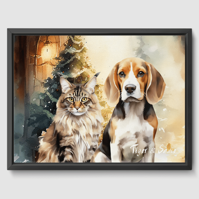 Custom Christmas Wall Art by Pet Portraits  PetPortraits.com Watercolor 2 Pets 