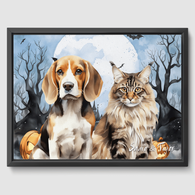 Custom Halloween Wall Art by Pet Portraits  PetPortraits.com Watercolor 2 Pets 