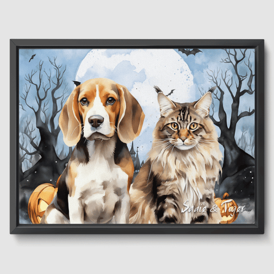 Custom Halloween Wall Art by Pet Portraits  PetPortraits.com Watercolor 2 Pets 