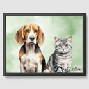 Watercolor Olive Aura Canvas One, Two or Three Pets Canvas Two 12"x16" Black