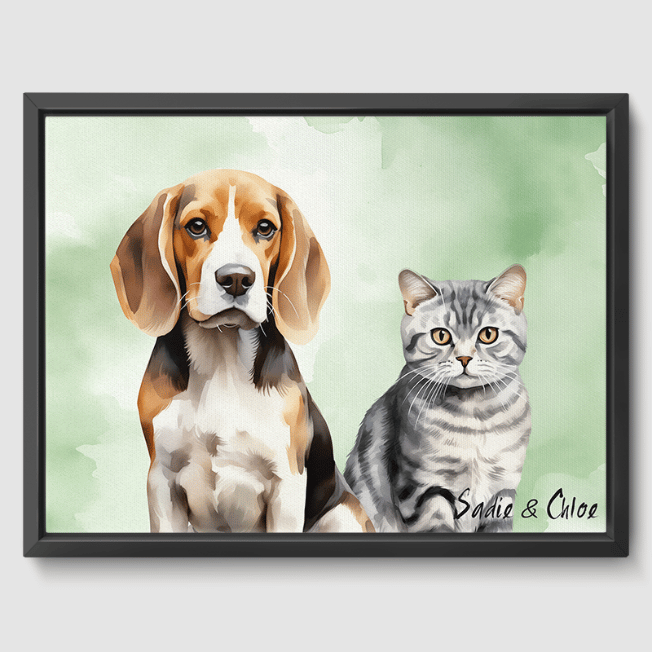 Watercolor 2 Pet Portrait  PetPortraits.com Olive Aura 12" x 16" Canvas - Black Frame