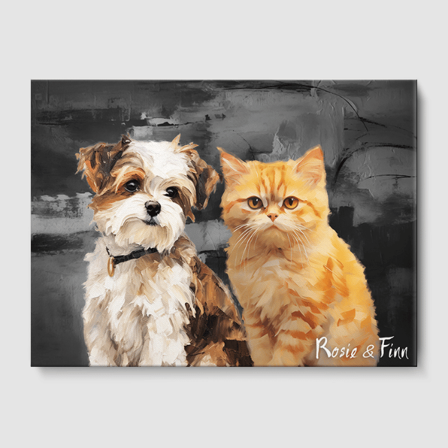 Classic Calm Charcoal Canvas One, Two or Three Pets Canvas Two 12"x16" No Frame