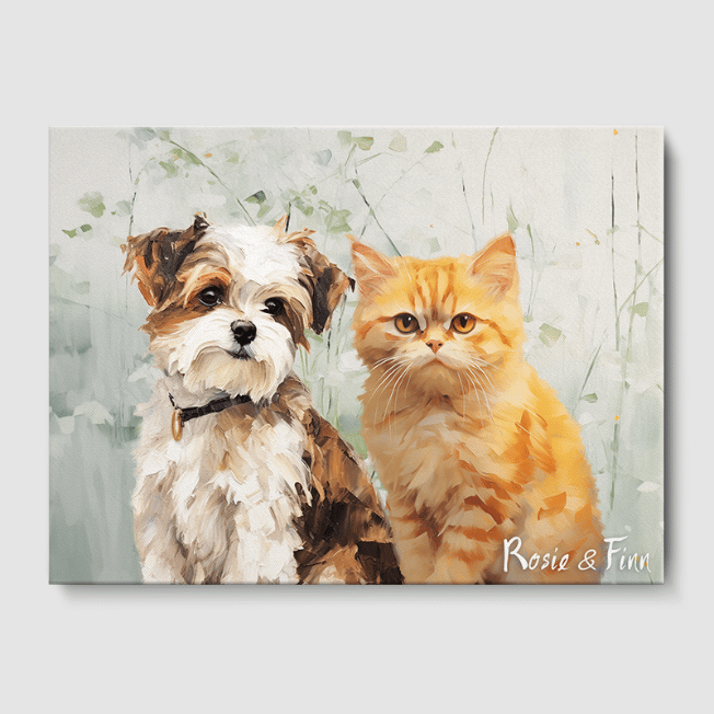 Classic Green Garden Canvas One, Two or Three Pets Canvas Two 12"x16" No Frame