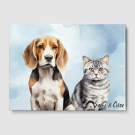 Watercolor Bright Blue Canvas One, Two or Three Pets Canvas Two 12"x16" No Frame