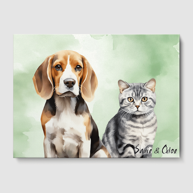 Watercolor Olive Aura Canvas One, Two or Three Pets Canvas Two 12"x16" No Frame