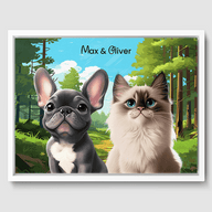 Cartoon Warm Woodland Canvas One, Two or Three Pets Canvas Two 12"x16" White