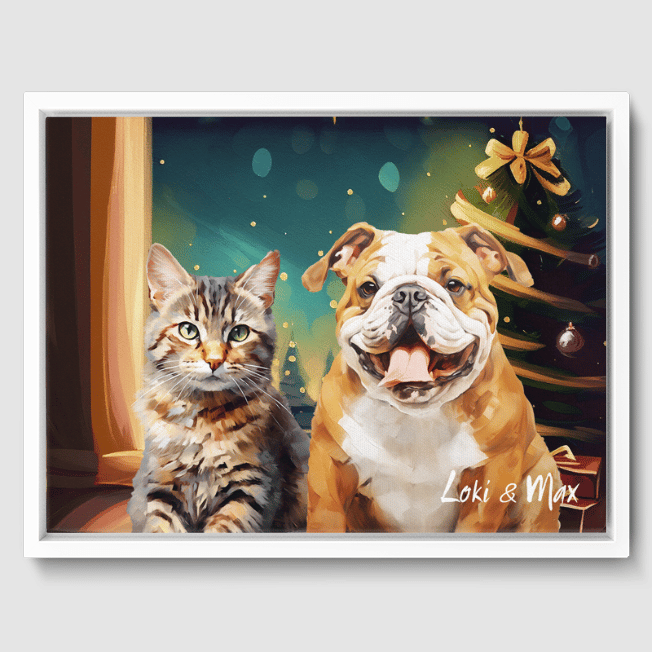 Classic 2 Pet Portrait  PetPortraits.com Christmas 12" x 16" Canvas - White Frame