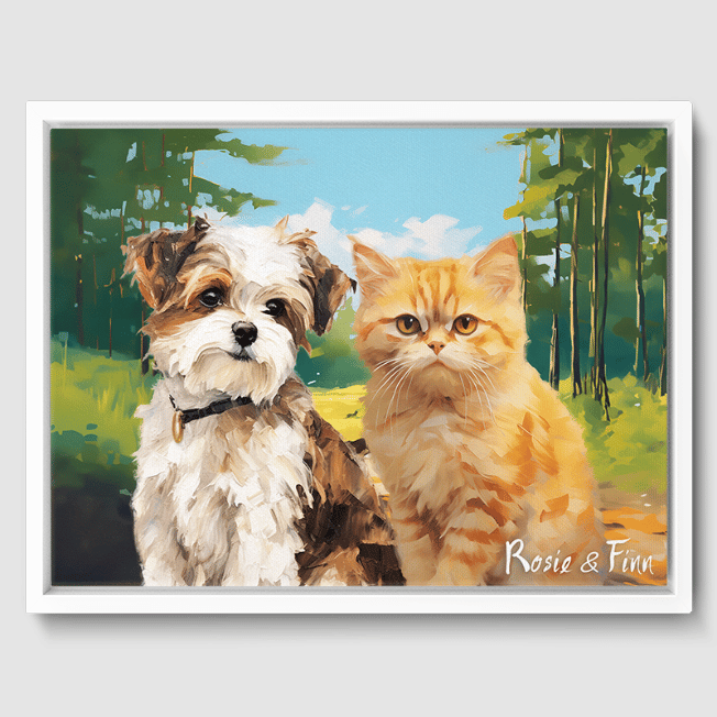 Classic Forest Canvas One, Two or Three Pets Canvas Two 12"x16" White