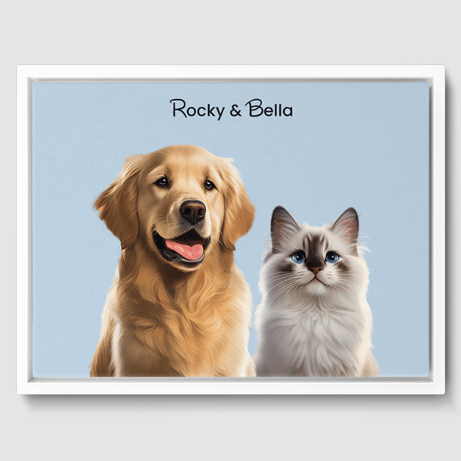 Modern Baby Blue Canvas One, Two or Three Pets Canvas Two 12"x16" White