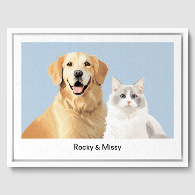 Modern 2 Pet Portrait  PetPortraits.com Baby Blue 12" x 16" Canvas - White Frame