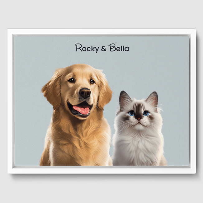 Modern Soft Silver Canvas One, Two or Three Pets Canvas Two 12"x16" White