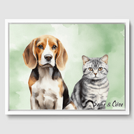 Watercolor Olive Aura Canvas One, Two or Three Pets Canvas Two 12"x16" White