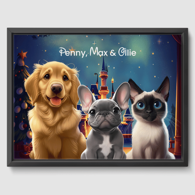 Cartoon 3 Pet Portrait  PetPortraits.com Christmas 12" x 16" Canvas - Black Frame