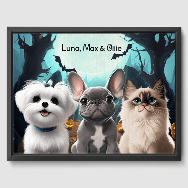 Custom Halloween Wall Art by Pet Portraits  PetPortraits.com Cartoon 3 Pets 