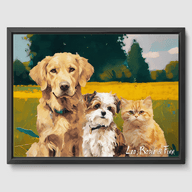 Classic Golden Meadow Canvas One, Two or Three Pets Canvas Three 12"x16" Black