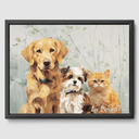 Classic Green Garden Canvas One, Two or Three Pets Canvas Three 12"x16" Black