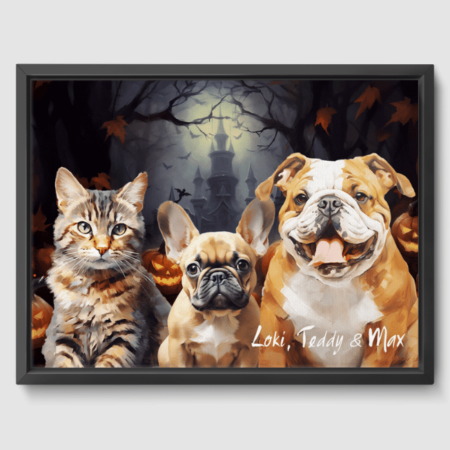 Custom Halloween Wall Art by Pet Portraits  PetPortraits.com Classic 3 Pets 