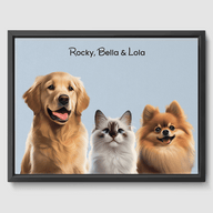 Modern Baby Blue Canvas One, Two or Three Pets Canvas Three 12"x16" Black