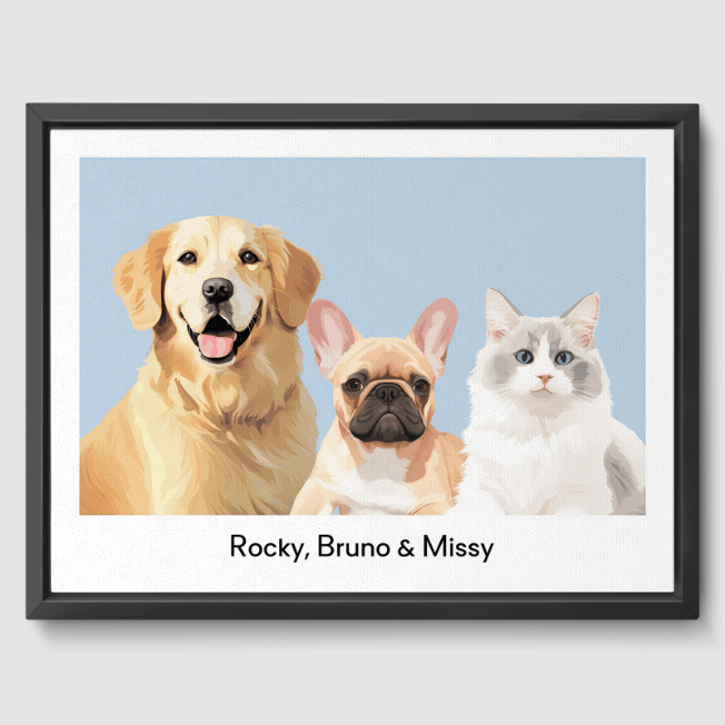 Modern 3 Pet Portrait  PetPortraits.com Baby Blue 12" x 16" Canvas - Black Frame