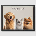 Modern Beige Bliss Canvas One, Two or Three Pets Canvas Three 12"x16" Black