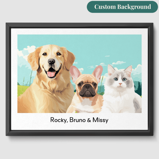 Modern 3 Pet Portrait  PetPortraits.com Custom 12" x 16" Canvas - Black Frame