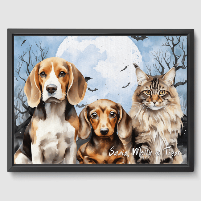 Custom Halloween Wall Art by Pet Portraits  PetPortraits.com Watercolor 3 Pets 